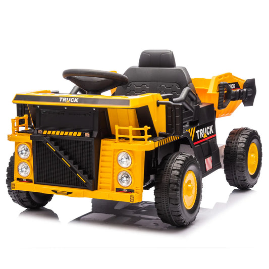 12V Tough Dump Truck Kids Electric Ride On W/ Remote Control - Yellow