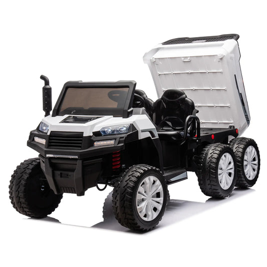 24V XXL Tough Truck Dump Bed Kids Electric Ride On UTV W/ RC - White
